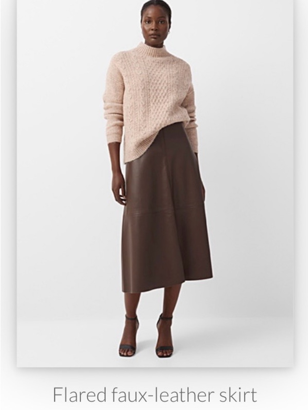 Calvin Klein Faux-Leather Midi Skirt - Brown